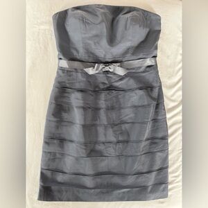 Glint Strapless Mini Dress Silk Blend, Grey, Size 8